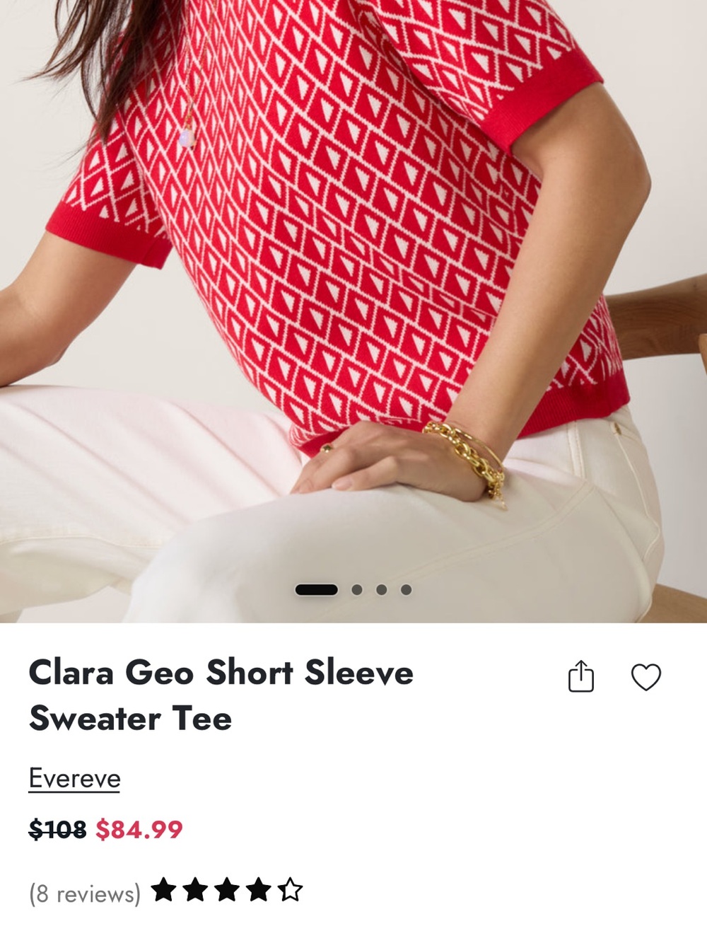 Evereve Clara Geo Short Sleeve Sweater Tee - Red & White